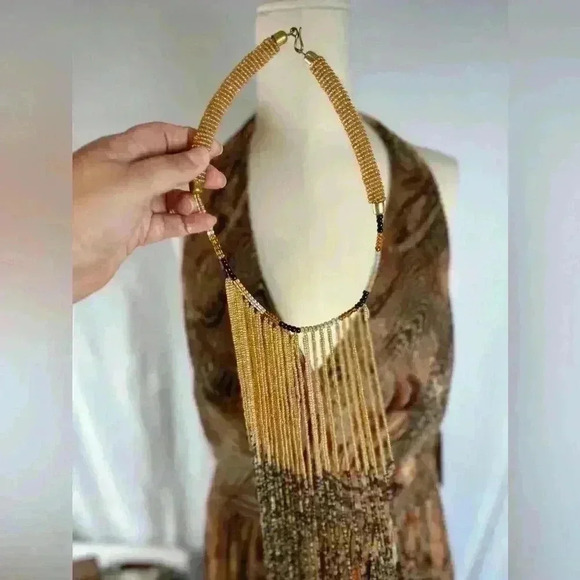 NWT Vince Camuto Size 12 Brown Halter Vacation/Date Night Dress W/23" Necklace - Picture 9 of 13